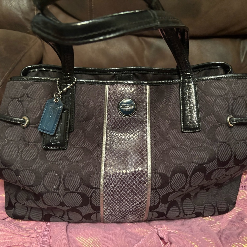 Coach Black and Gray Shoulder Bag with Signature Design